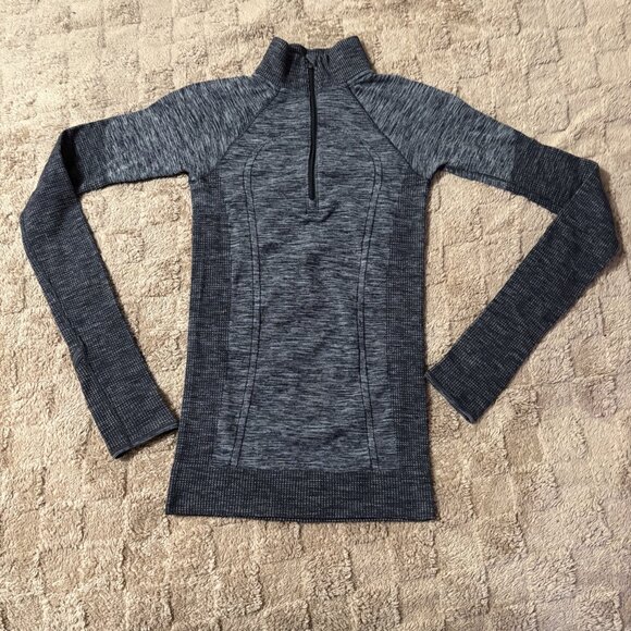 lululemon athletica Tops - Lululemon Swiftly Wool 1/2 Zip Hoodie Heather Teal Merino Wool Long Sleeve Top 2